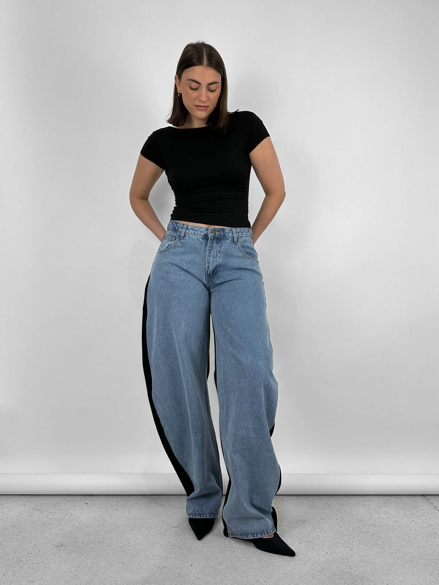 Two Tone Barrel Leg Jeans