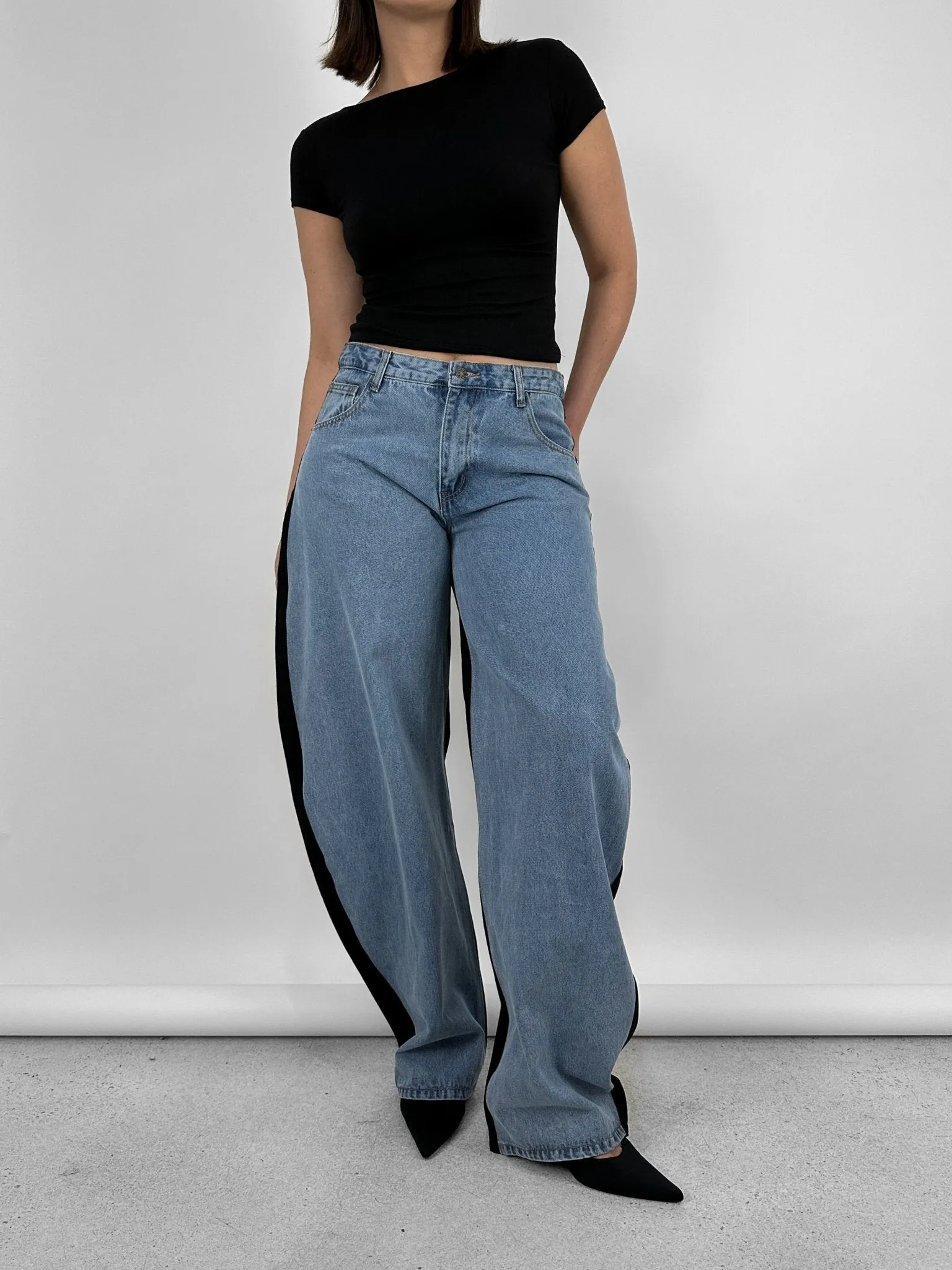 Two Tone Barrel Leg Jeans