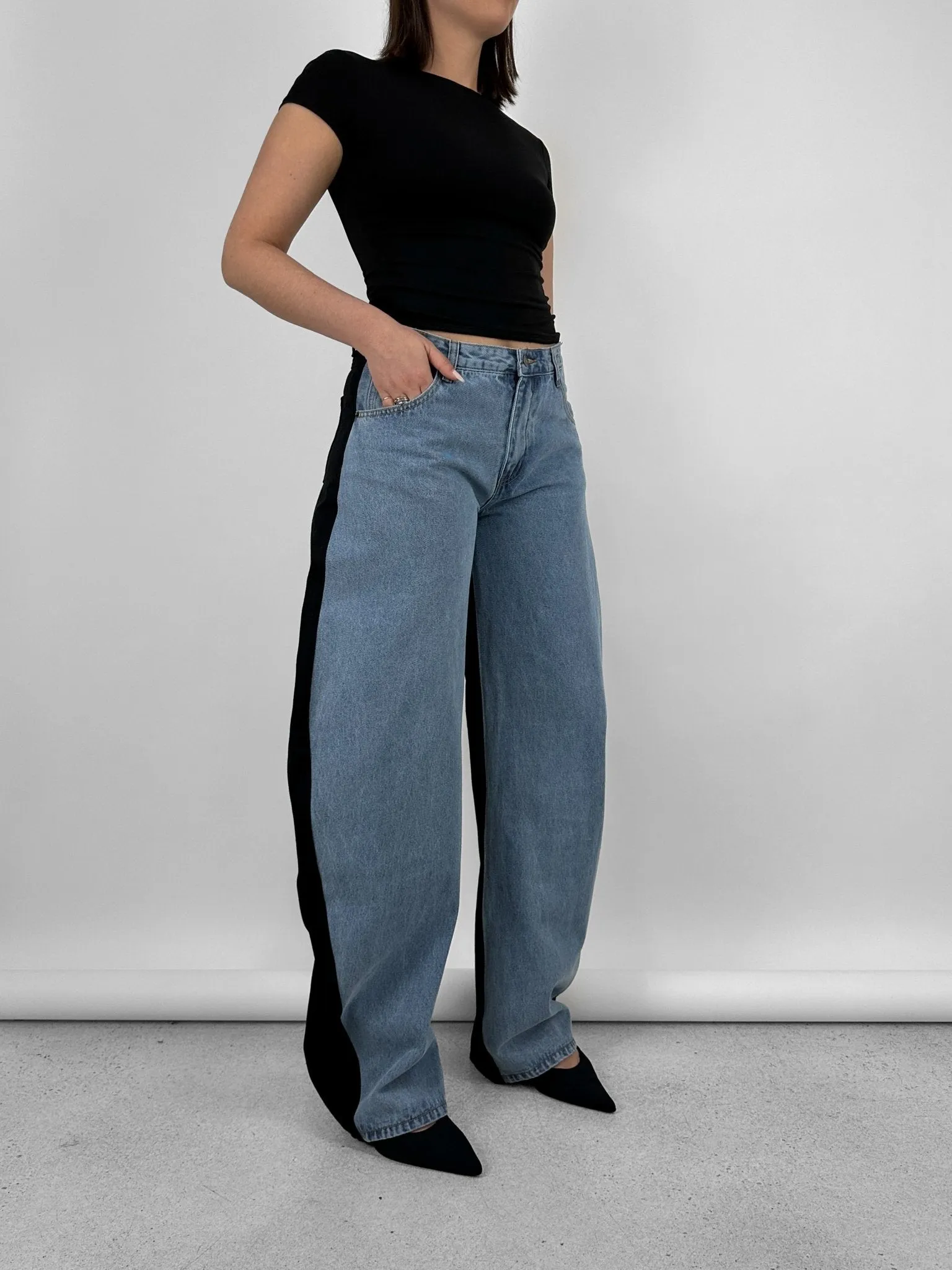 Two Tone Barrel Leg Jeans