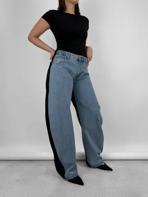 Two Tone Barrel Leg Jeans