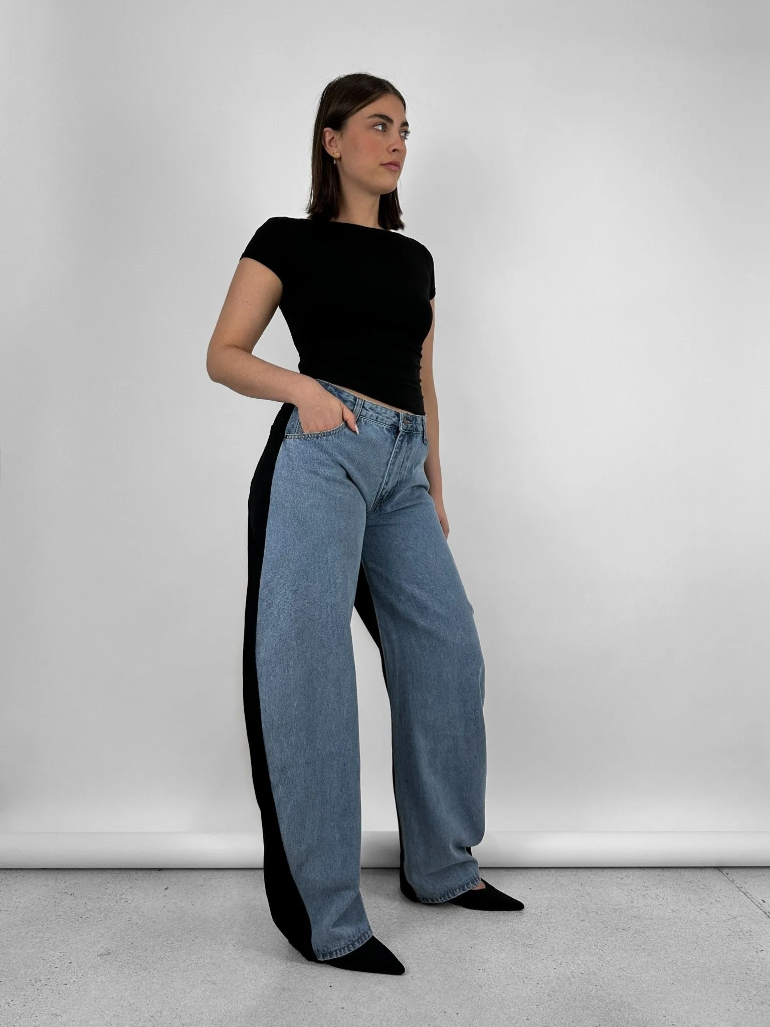Two Tone Barrel Leg Jeans