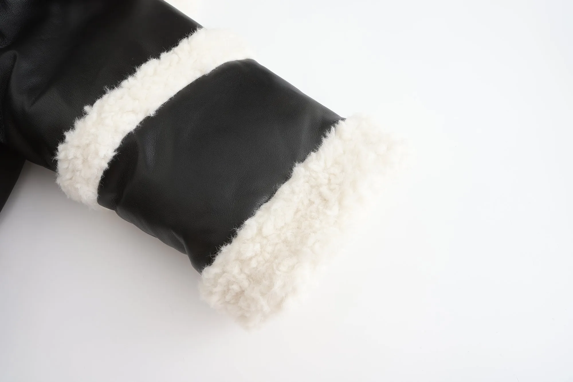 Vegan Leather Teddy Down Jacket - Black