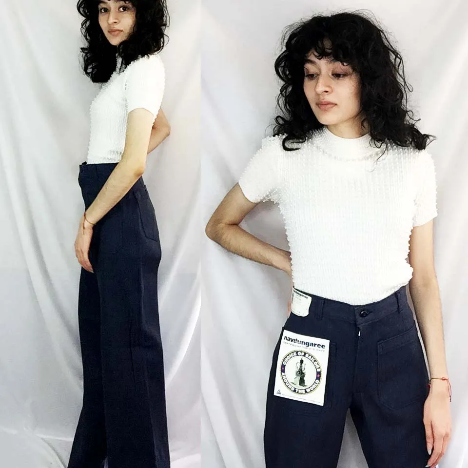 Vintage 70s Deadstock Sailor Bellbottom Wide Leg High Rise Denim Jeans | 28 x 24