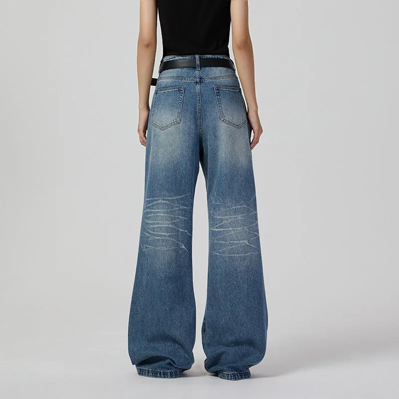 Women Retro Wide Leg Jeans Neutral High Street Denim Simple Casual Loose Trousers Jeans
