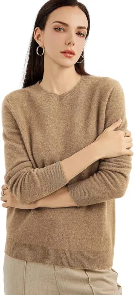 Women's 100% Pure Cashmere Sweater 2025 Fall Winter Crew Neck Long Sleeve Warm Soft Knitted Pullover