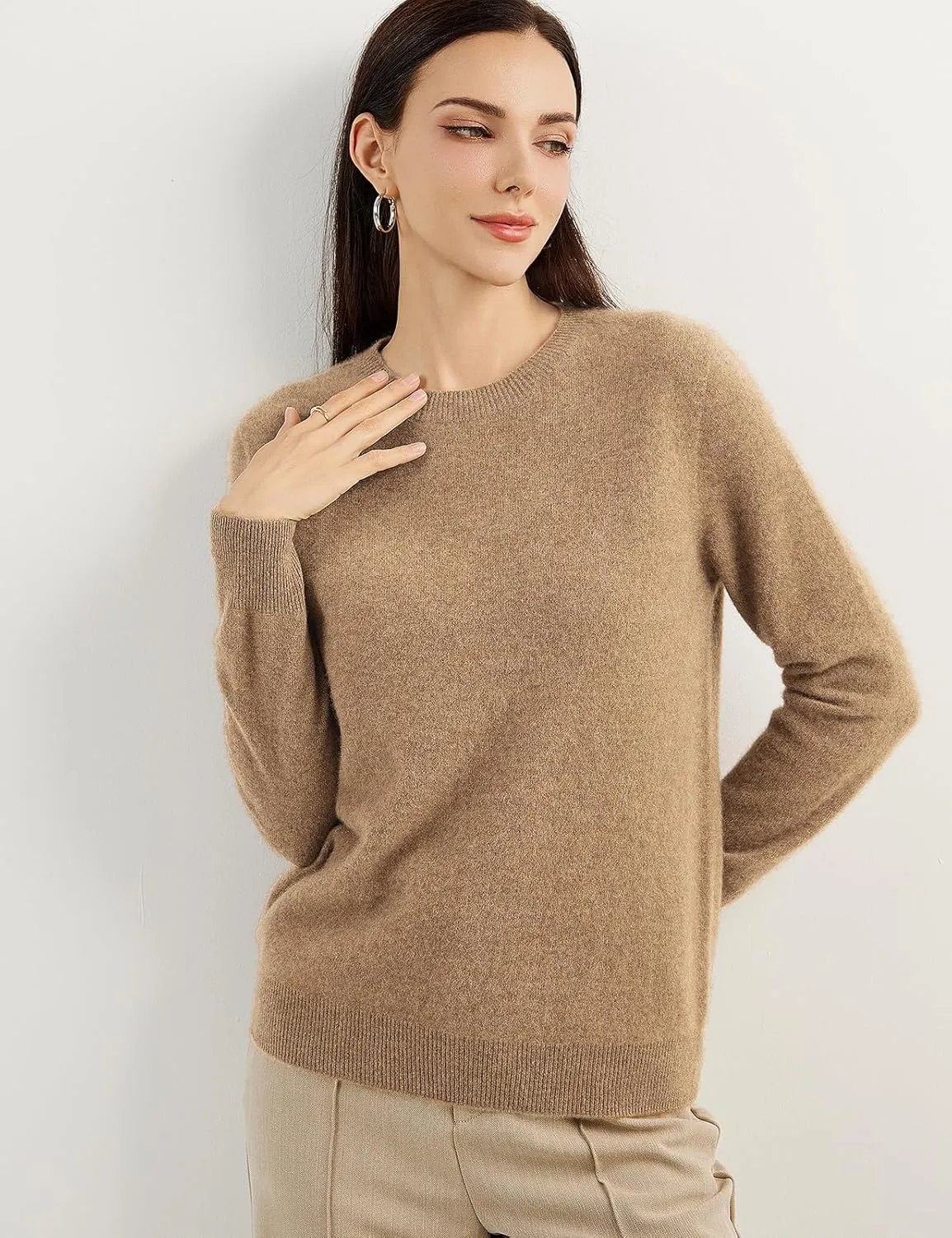 Women's 100% Pure Cashmere Sweater 2025 Fall Winter Crew Neck Long Sleeve Warm Soft Knitted Pullover