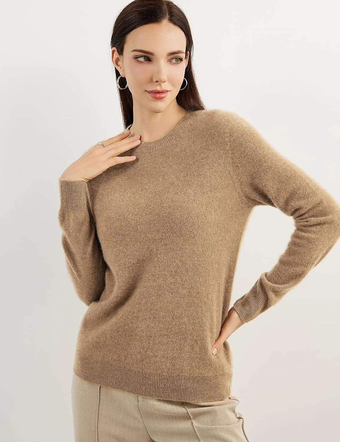 Women's 100% Pure Cashmere Sweater 2025 Fall Winter Crew Neck Long Sleeve Warm Soft Knitted Pullover