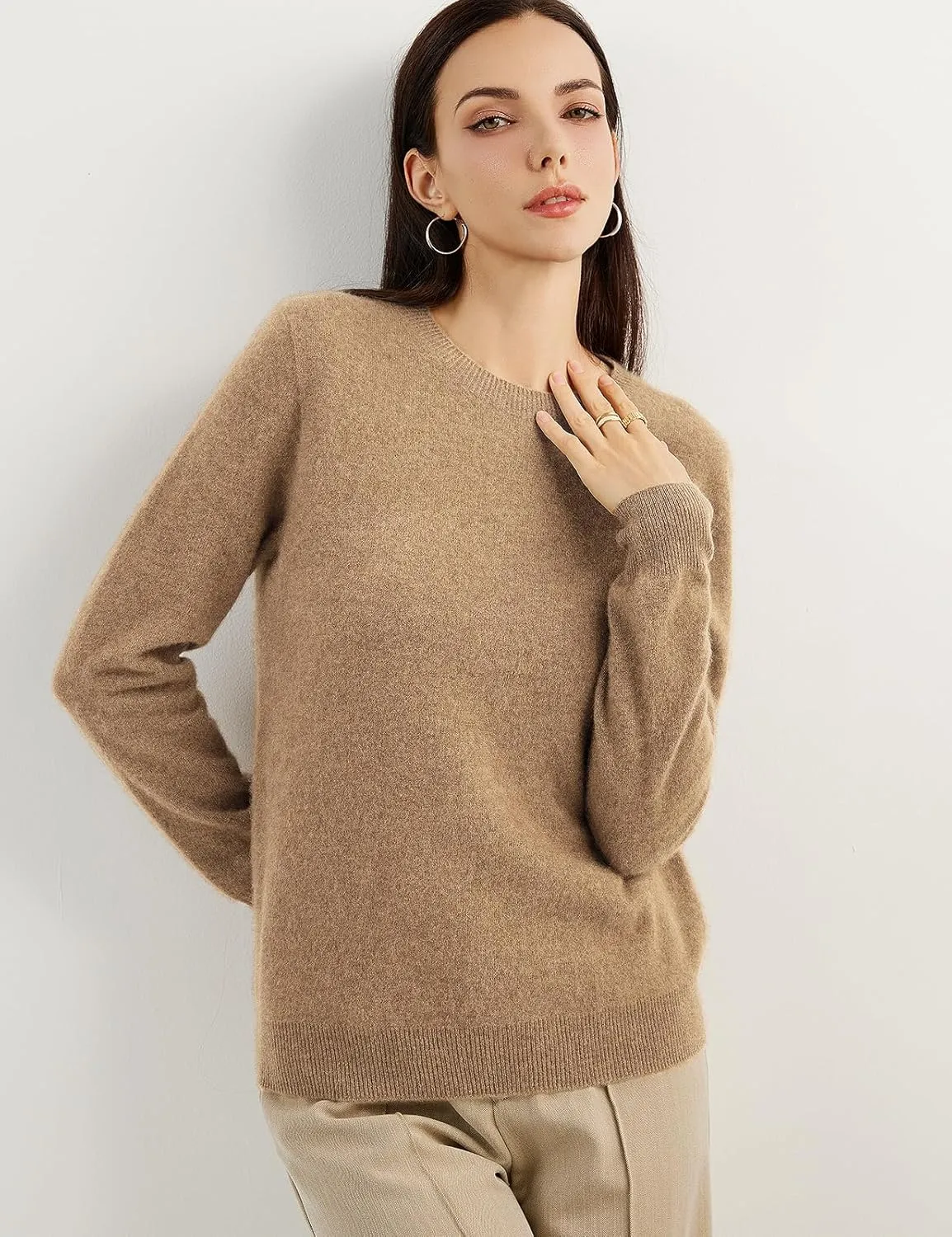 Women's 100% Pure Cashmere Sweater 2025 Fall Winter Crew Neck Long Sleeve Warm Soft Knitted Pullover