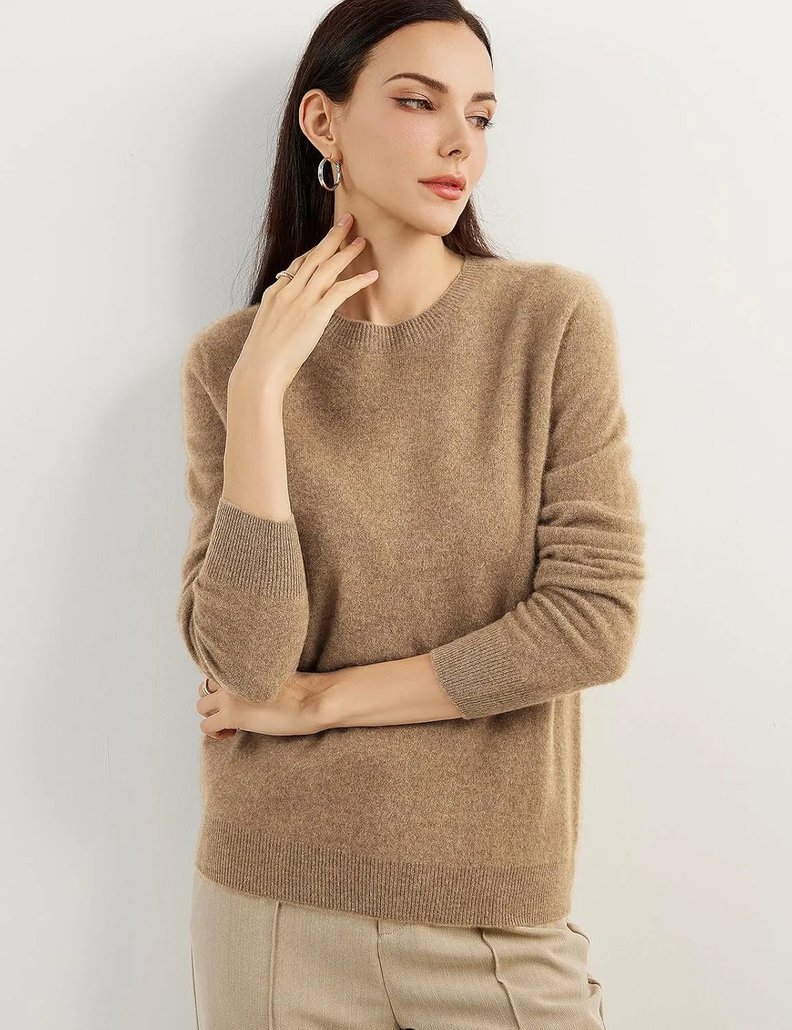 Women's 100% Pure Cashmere Sweater 2025 Fall Winter Crew Neck Long Sleeve Warm Soft Knitted Pullover