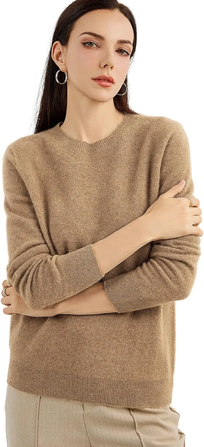 Women's 100% Pure Cashmere Sweater 2025 Fall Winter Crew Neck Long Sleeve Warm Soft Knitted Pullover
