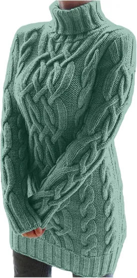 Womens Cable Knit Sweater Dress Turtleneck Long Sleeve Pullover Jumper Dresses Slim Fit Chunky Sweaters Fall Winter