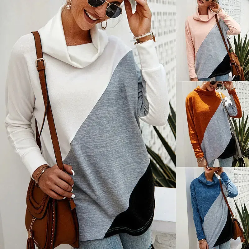 Women's Geometric Stitching Top T-shirt Bottoming Sweatshirt