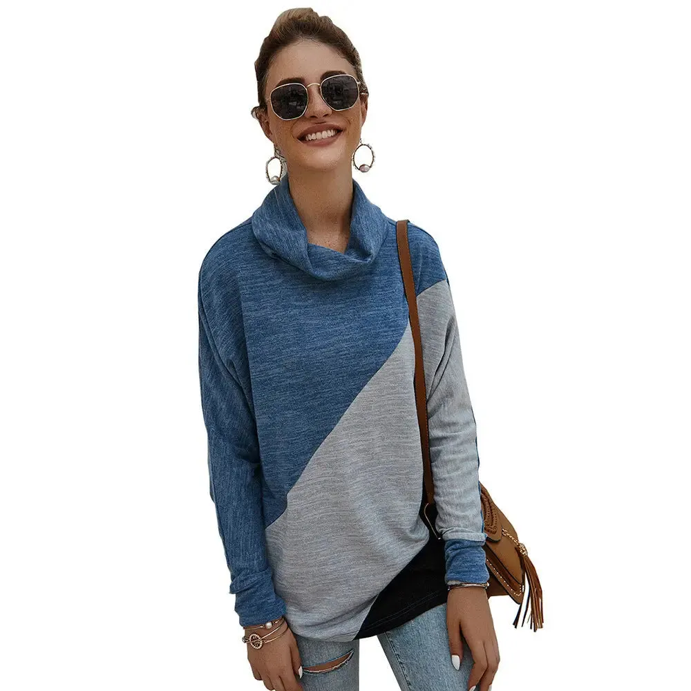 Women's Geometric Stitching Top T-shirt Bottoming Sweatshirt