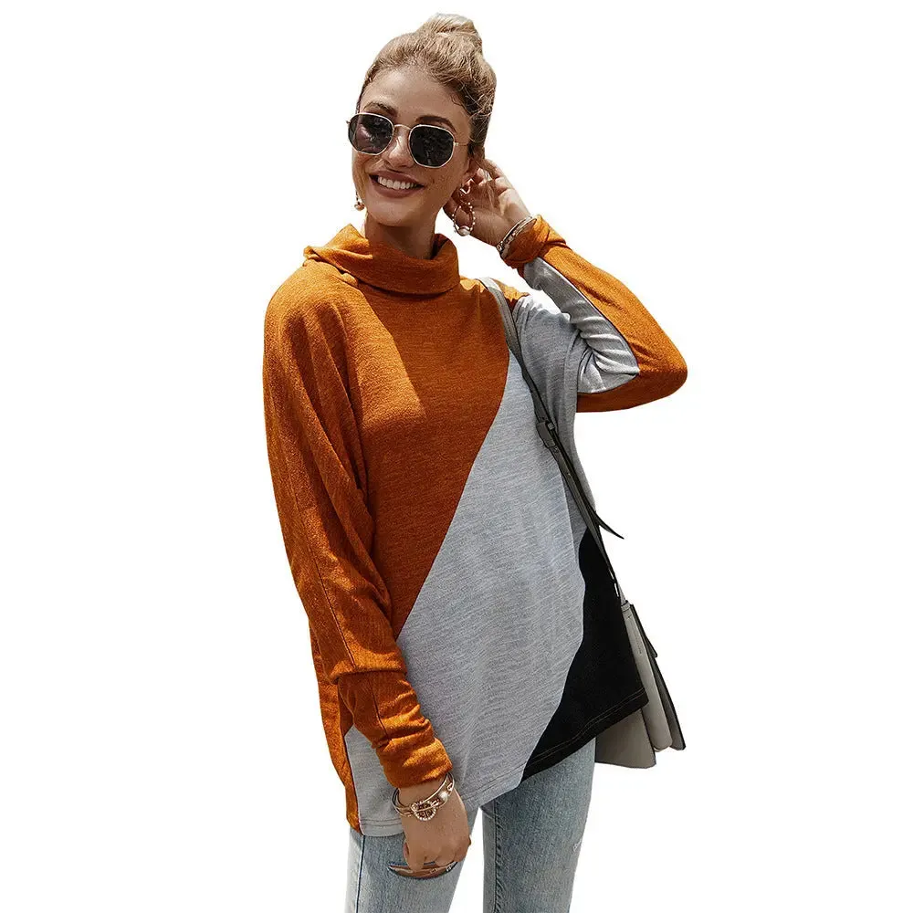 Women's Geometric Stitching Top T-shirt Bottoming Sweatshirt