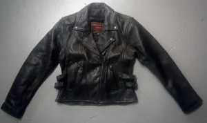 Women's Leather Motorcycle Jacket with Side Buckles