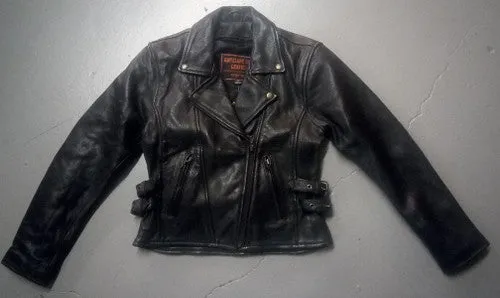 Women's Leather Motorcycle Jacket with Side Buckles