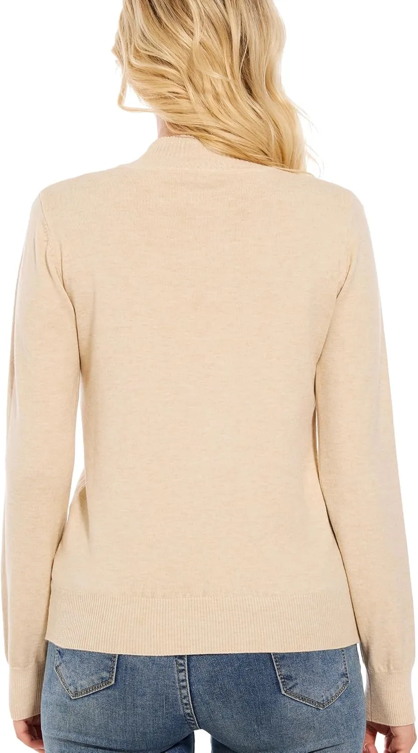 Women's Mock Neck Sweater Long Sleeve Knit Pullover Tops Casual Sweaters