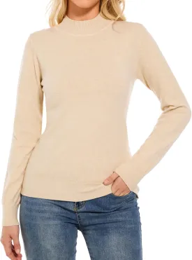 Women's Mock Neck Sweater Long Sleeve Knit Pullover Tops Casual Sweaters
