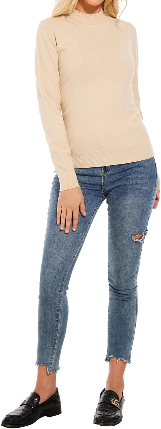 Women's Mock Neck Sweater Long Sleeve Knit Pullover Tops Casual Sweaters