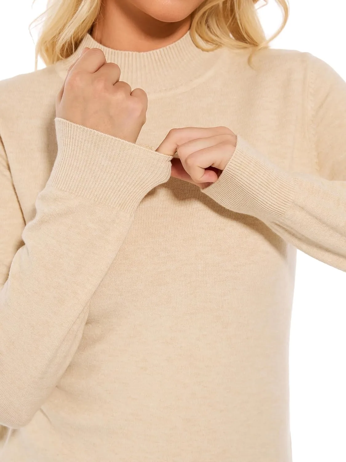 Women's Mock Neck Sweater Long Sleeve Knit Pullover Tops Casual Sweaters