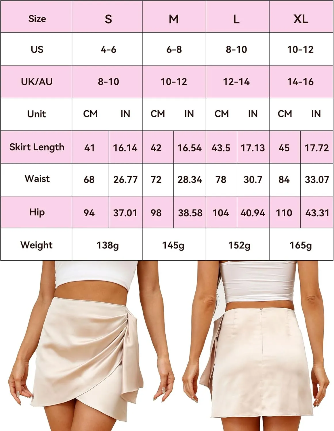 Women's Silky Satin Mini Short Skirt Irregular Hem Pleated High Waist Flowy Casual Short Skirt