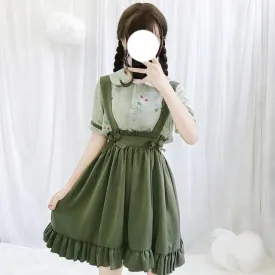Woodsy Cherry  Dress Set Overall Skirt with Optional Top Kawaii Academia Y2K Cottagecore Coquette Fairycore Dollette Princesscore Bottoms