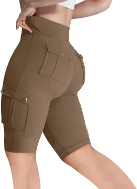 Workout Shorts Women with Pockets High Waisted Tummy Control Cargo Shorts Butt Lift 4-Way Stretch Athletic Shorts