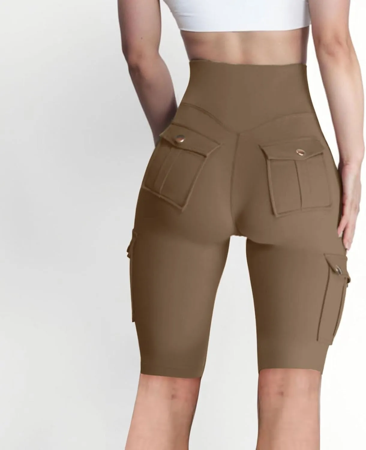 Workout Shorts Women with Pockets High Waisted Tummy Control Cargo Shorts Butt Lift 4-Way Stretch Athletic Shorts