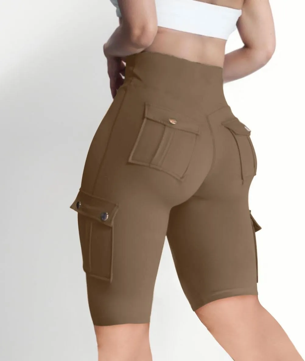 Workout Shorts Women with Pockets High Waisted Tummy Control Cargo Shorts Butt Lift 4-Way Stretch Athletic Shorts