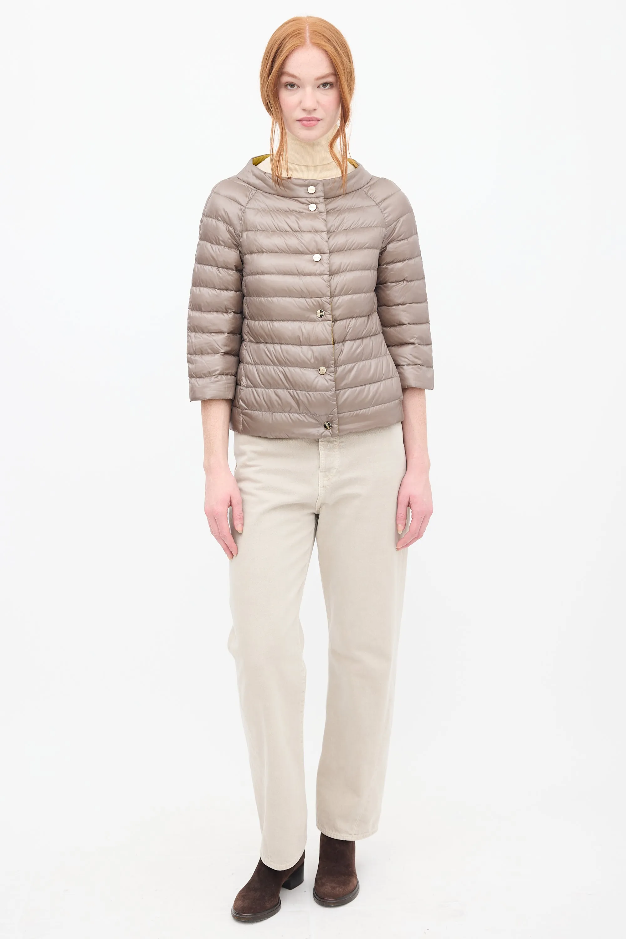Yellow & Grey Down Reversible Puffer Jacket