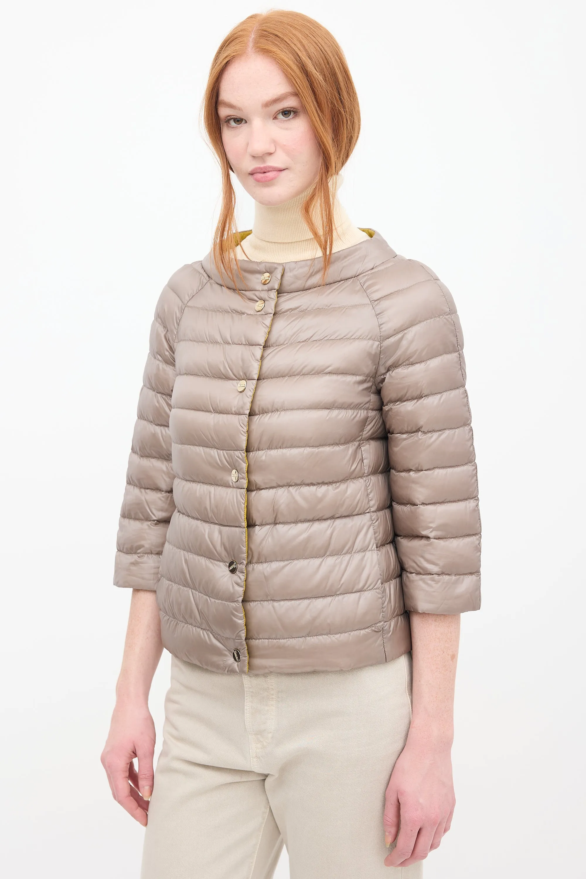 Yellow & Grey Down Reversible Puffer Jacket
