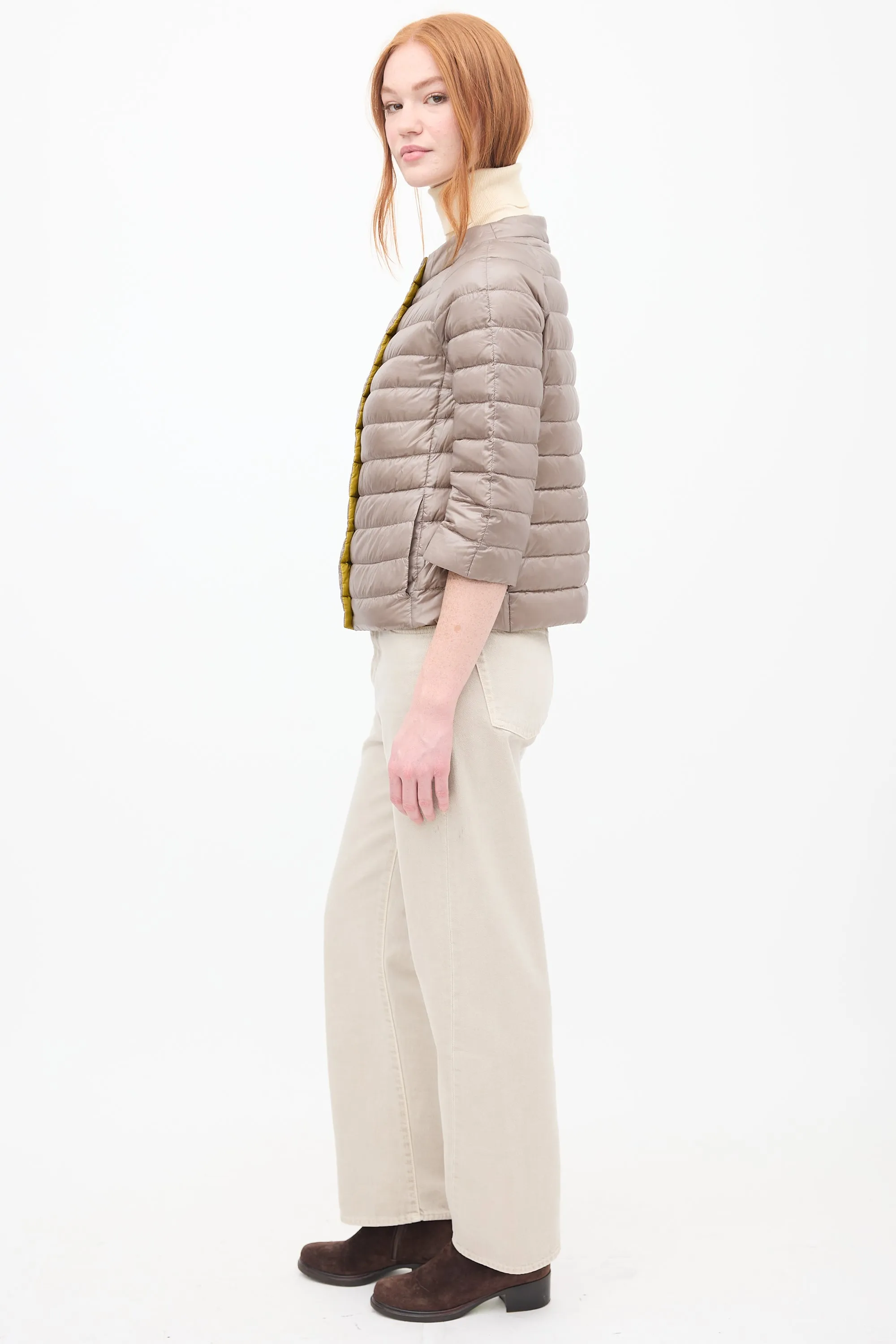 Yellow & Grey Down Reversible Puffer Jacket