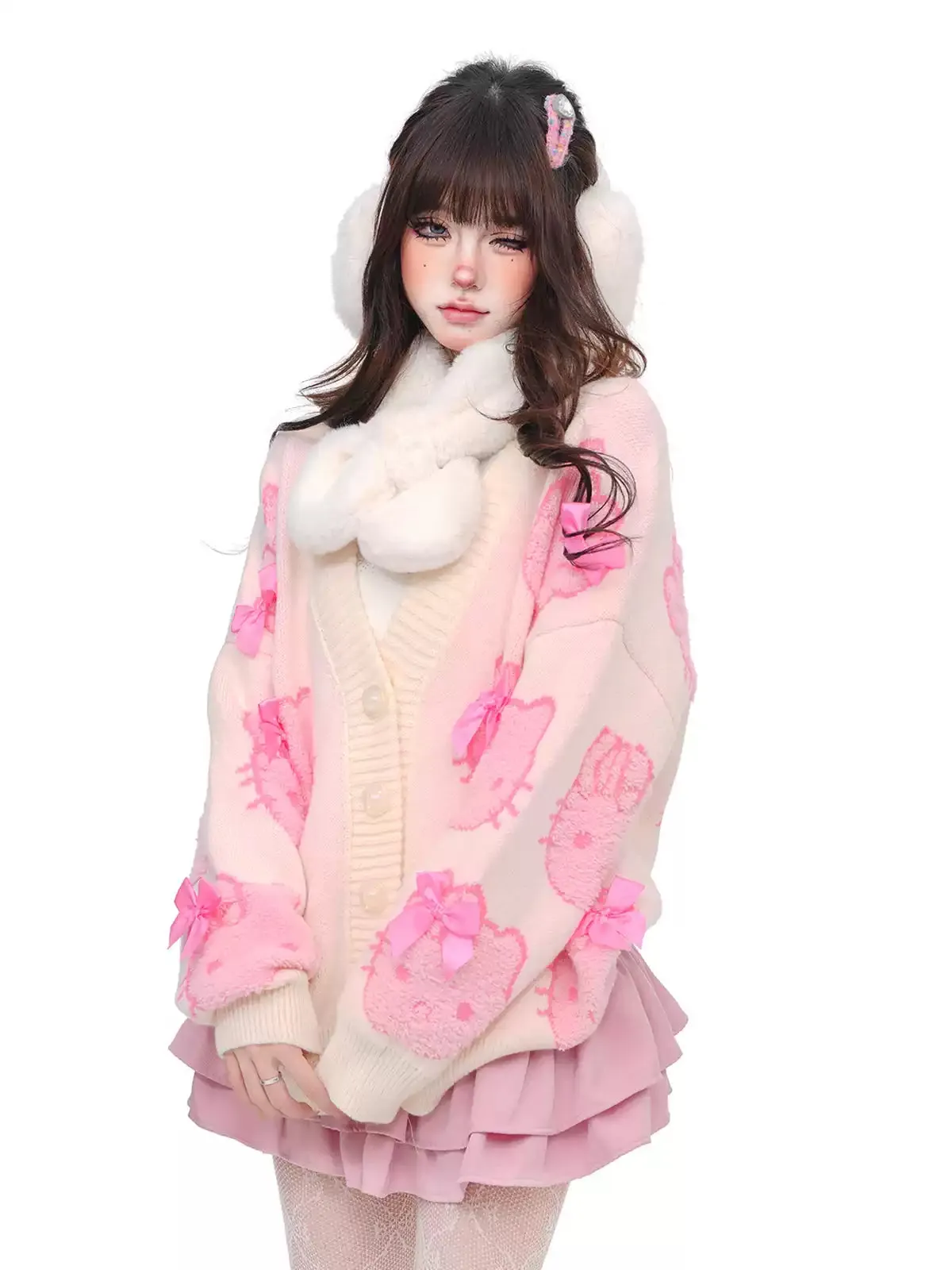 Young Eyes Soda Kitty Pink Knit Cardigan