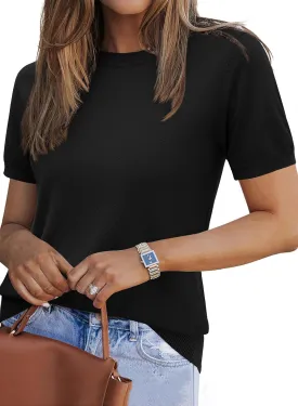 Zeagoo Womens Summer Short Sleeve Tops Crew Neck Lightweight Pullover Sweaters Loose Dressy Casual Blouse Basic Clothes